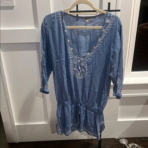 Claire Mercier Blue Embroidered Beach Coverup